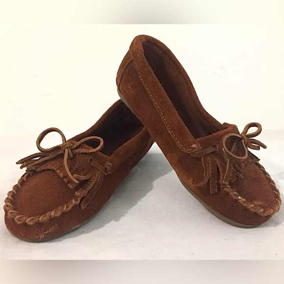MINNETONKA Women’s Brown Suede Fringe Moccasins Shoes - size 6 - Picture 1 of 7